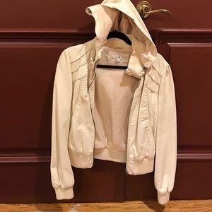 A white Moto leather jacket from forever 21.