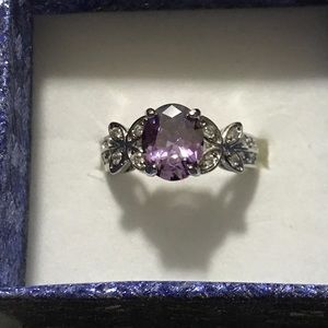 Amethyst and cz silver ring