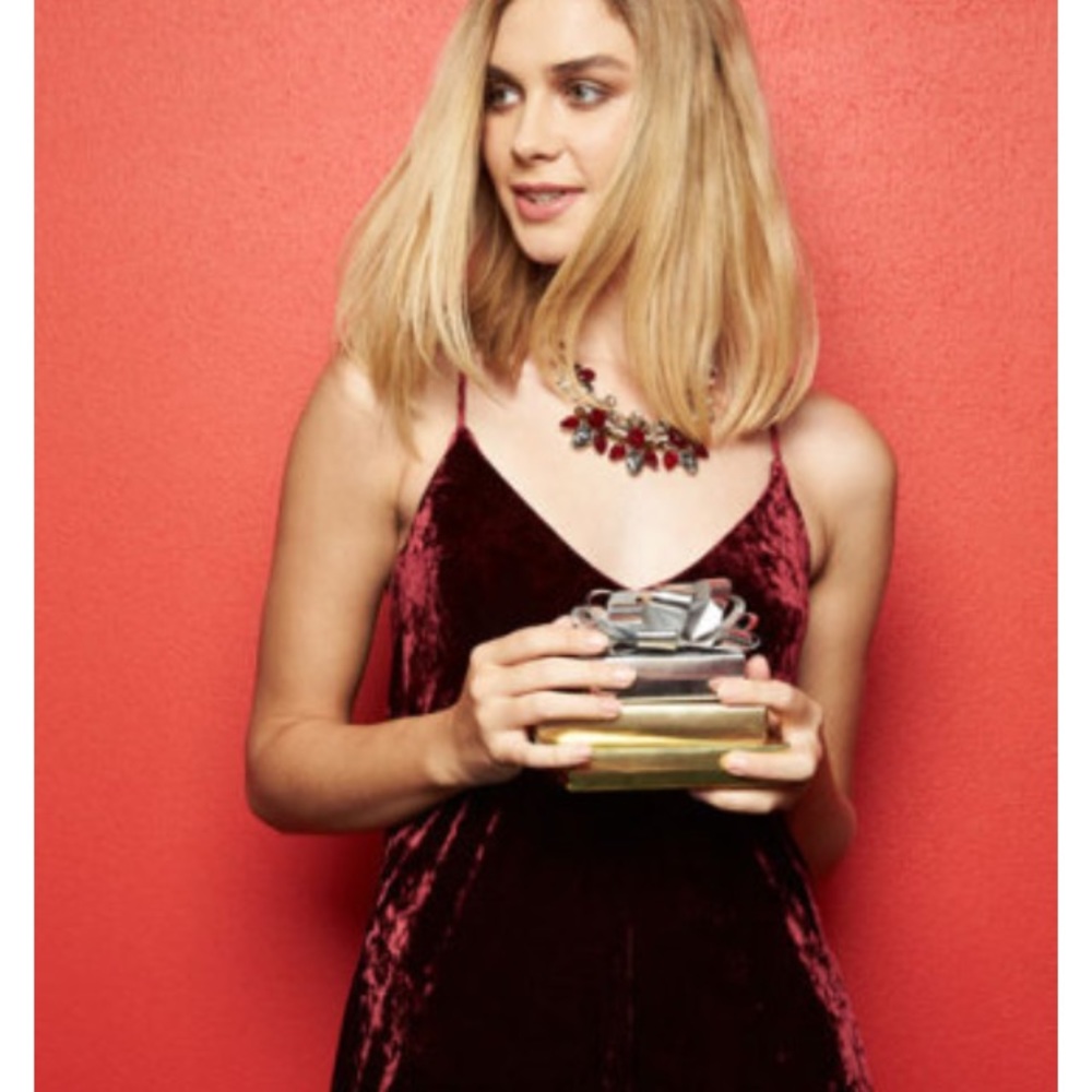 Nicole Miller Burgundy Velvet V-Neck Maxi Dress