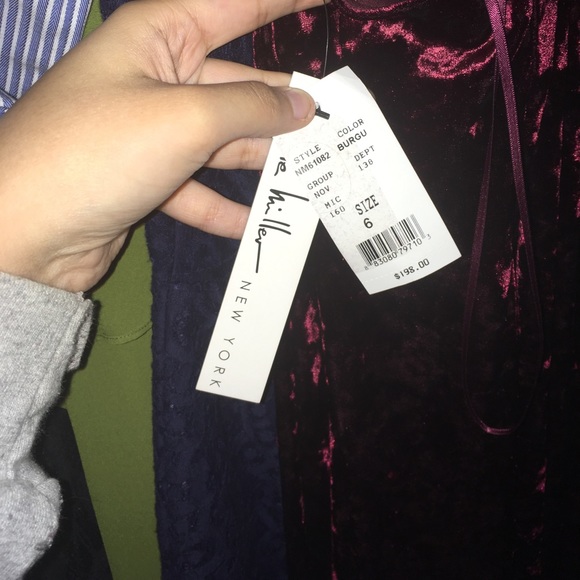 Nicole Miller Burgundy Velvet V-Neck Maxi Dress - Picture 7 of 7