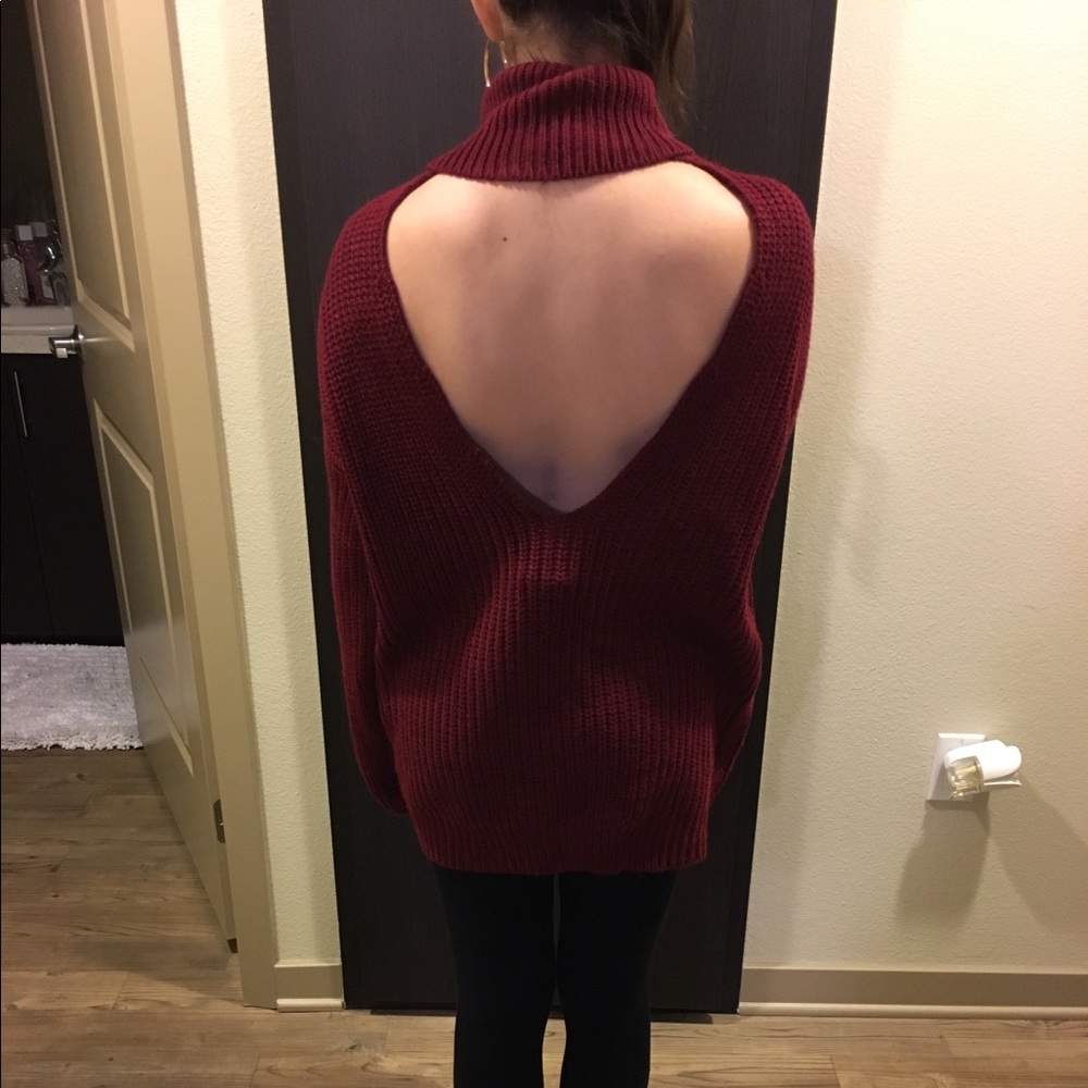 Open Back cowl neck Oxblood Sweater