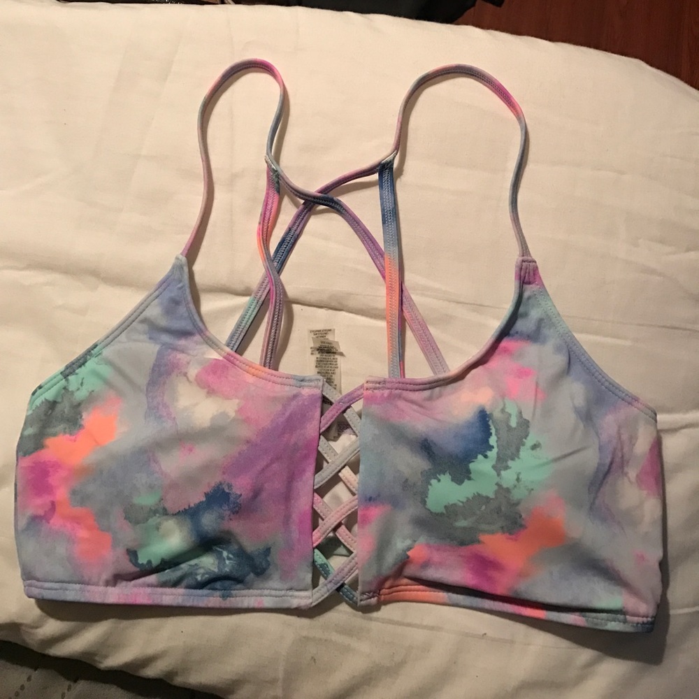 Multi color tie up bikini top