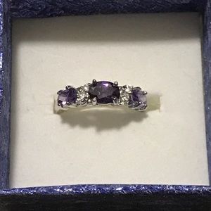 Amethyst and cz accents white gold ring