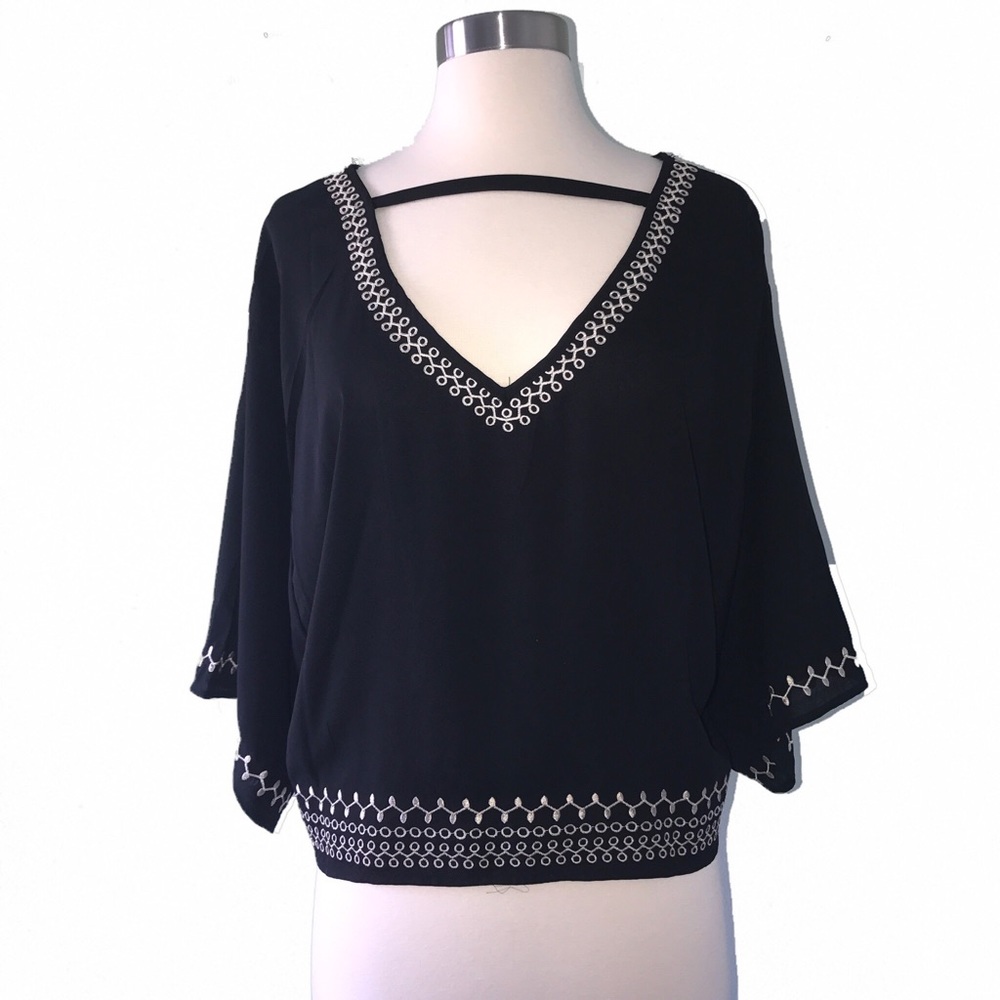 Monteau Embroidered Black + Silver Blouse Medium