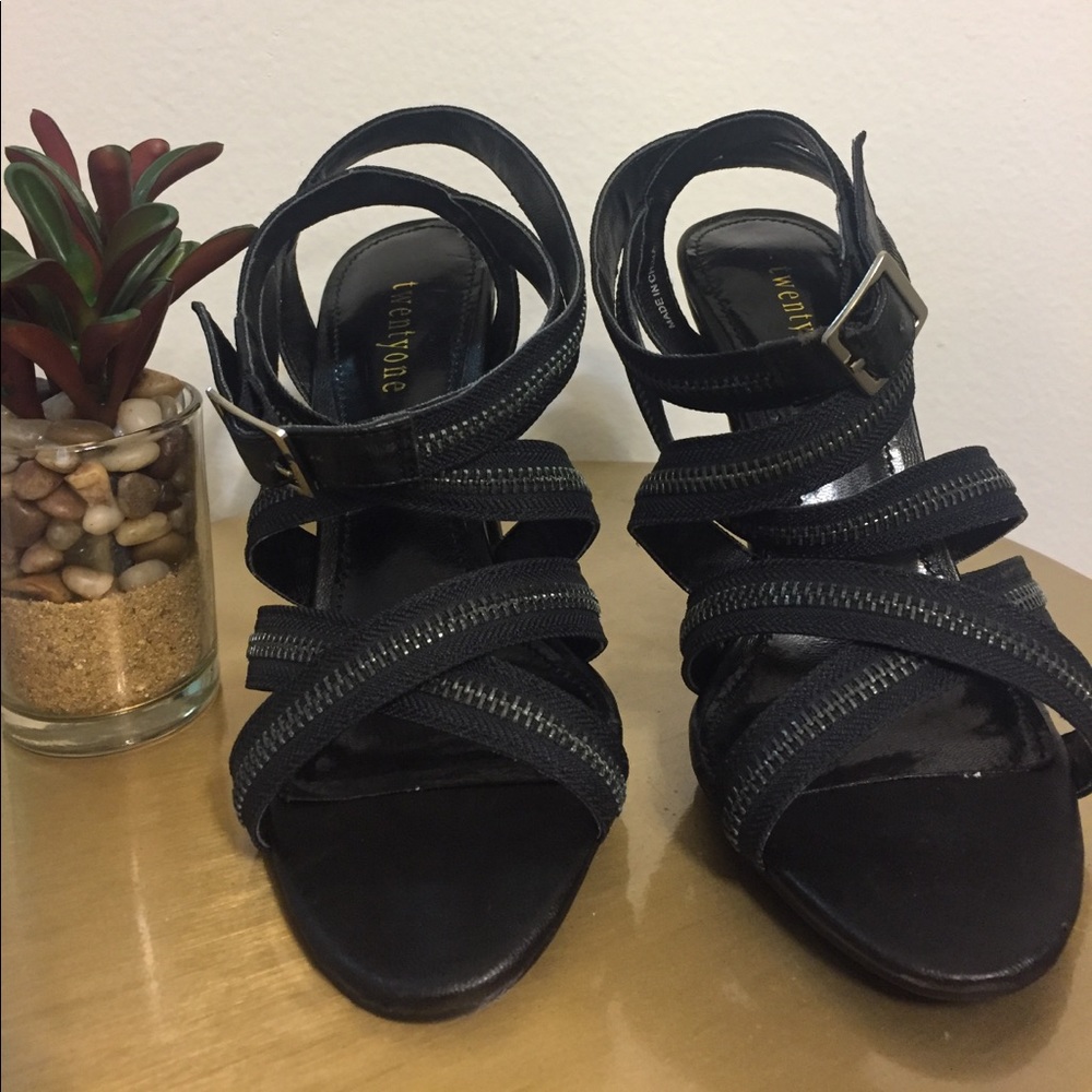 Forever21 Black Zipper Strappy High Heels