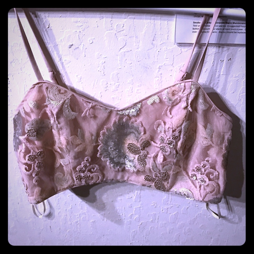 Forever 21 embroidery sequin blush crop top size L