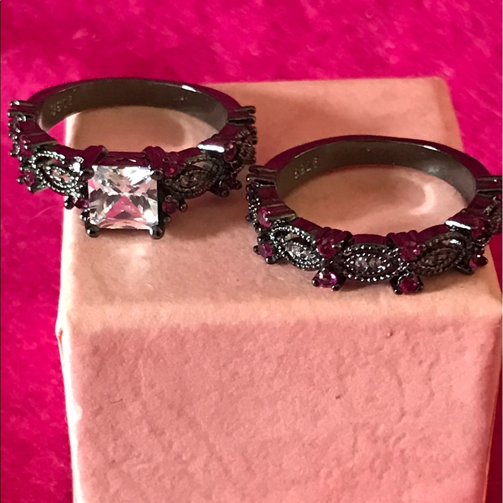 NWT! 925SS+14KBGF WHITE+PINK TOPAZ 2 RING SET SZ 7