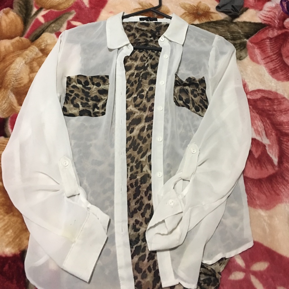 This is a see-through cheetah print shirt