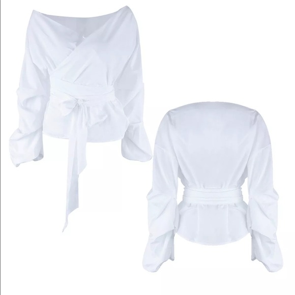 ⭐️Crisp White Tie Waist Blouse 🌟 - Picture 4 of 6