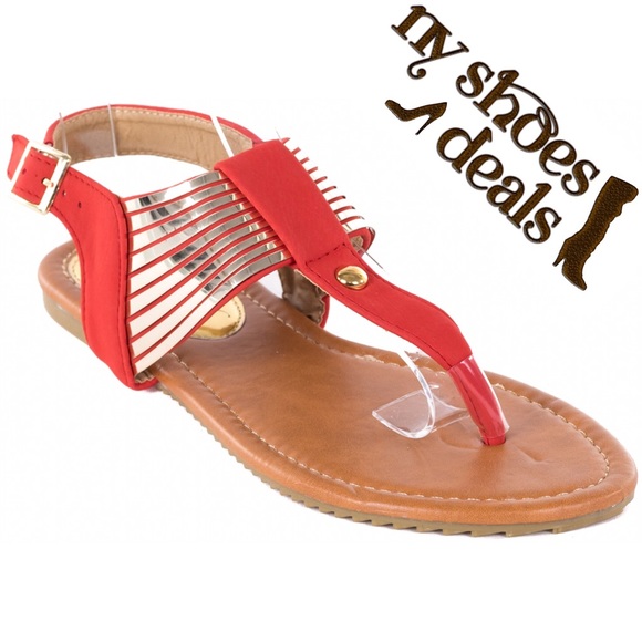 Victoria K Shoes - Women Red Slingback Thong Flat Sandals S1988