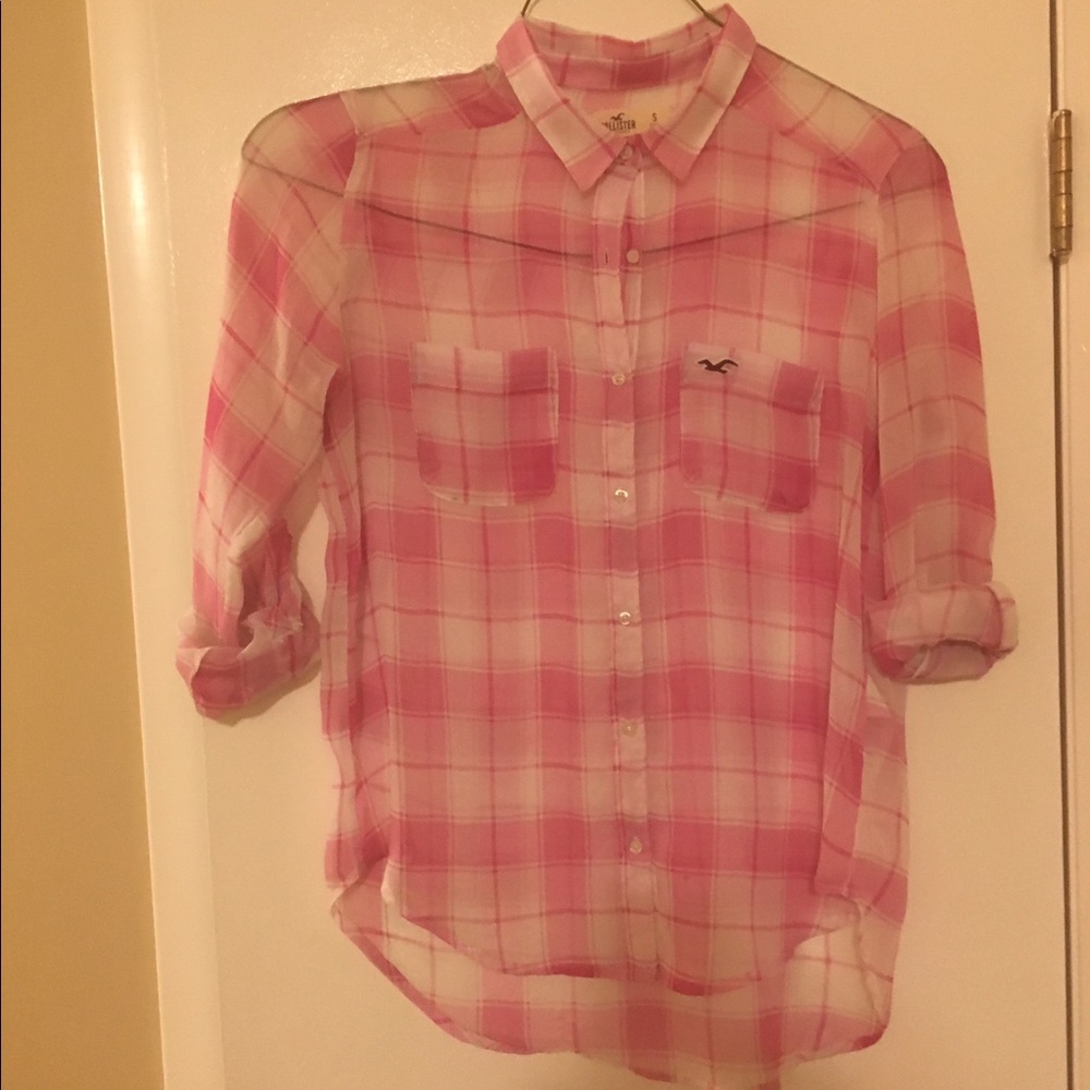 Pink Plaid Sheer Hollister Shirt