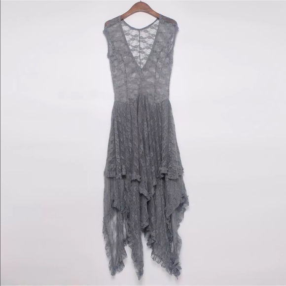 • Graphite Gray Boho Gypsy Lace Dress • - Picture 3 of 8