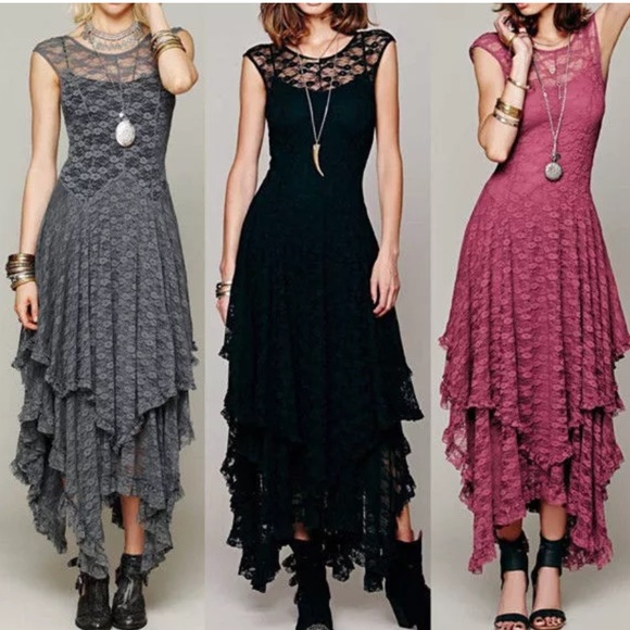 • Graphite Gray Boho Gypsy Lace Dress • - Picture 6 of 8