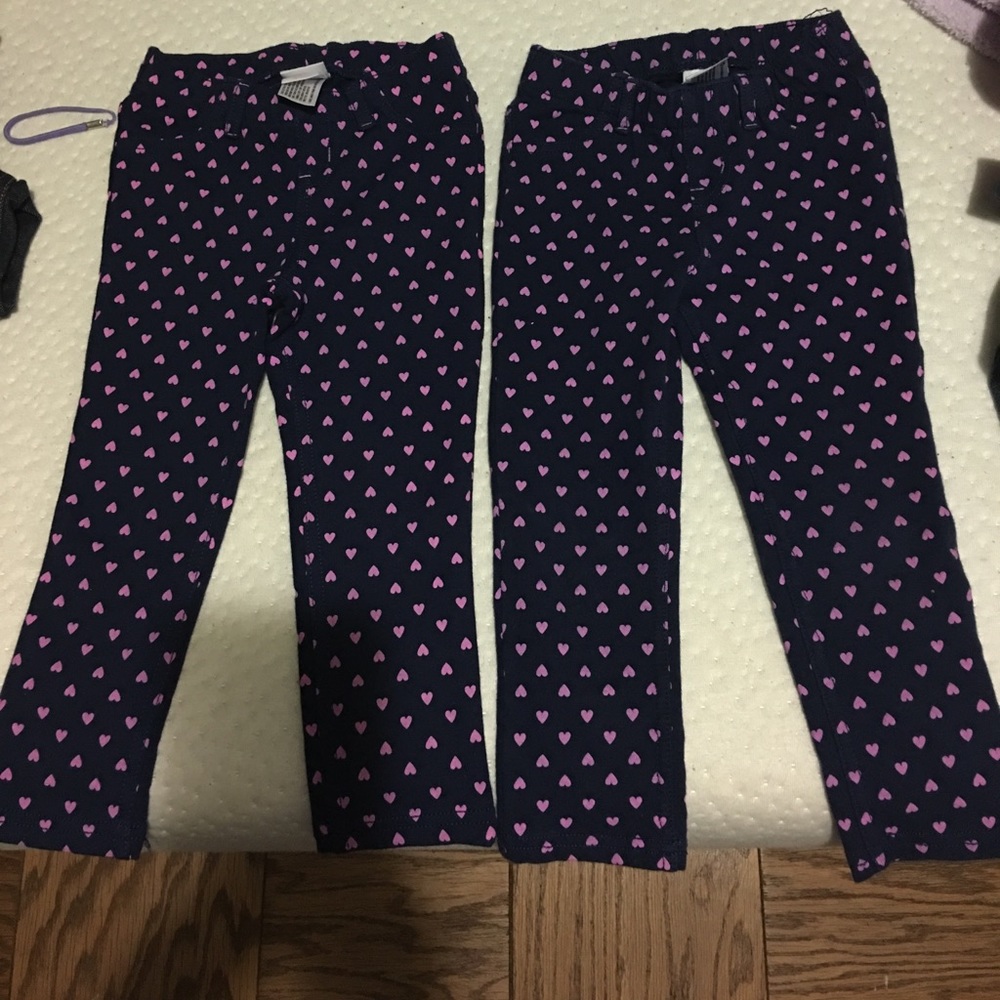 Navy blue with pink hearts 💗girls stretchy pants.