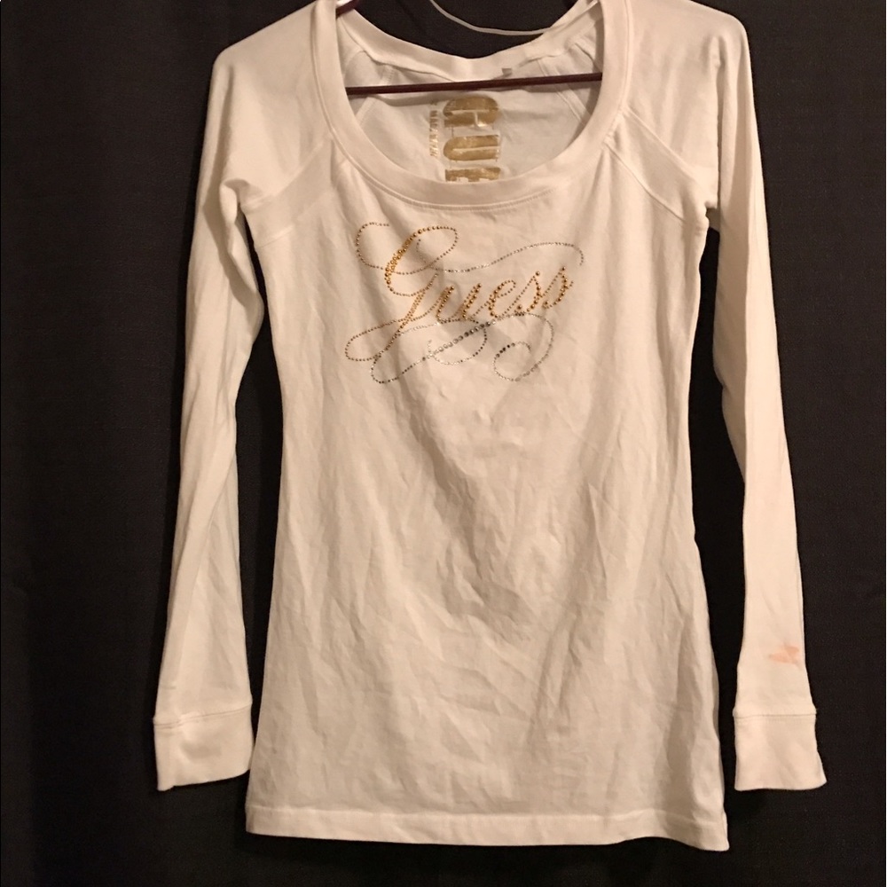 3/4 sleeve white guess shirt