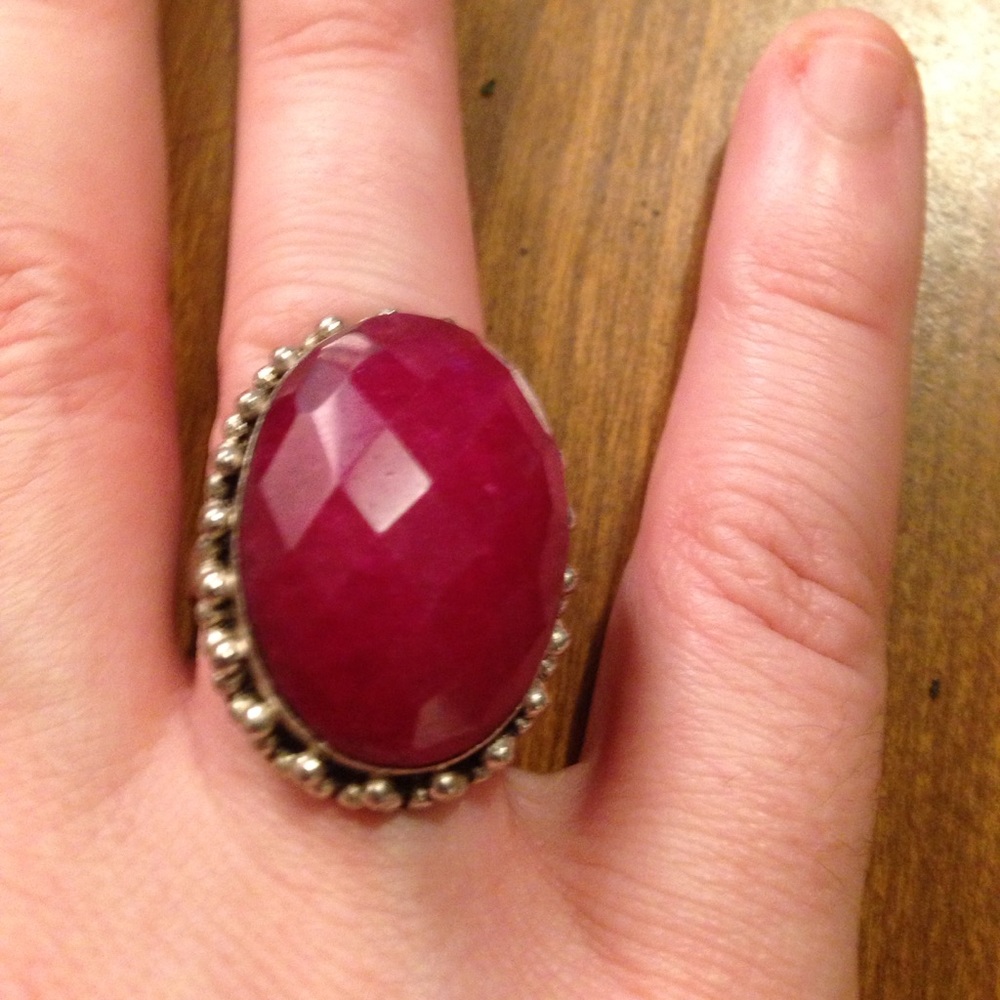 Large red stone silver ring