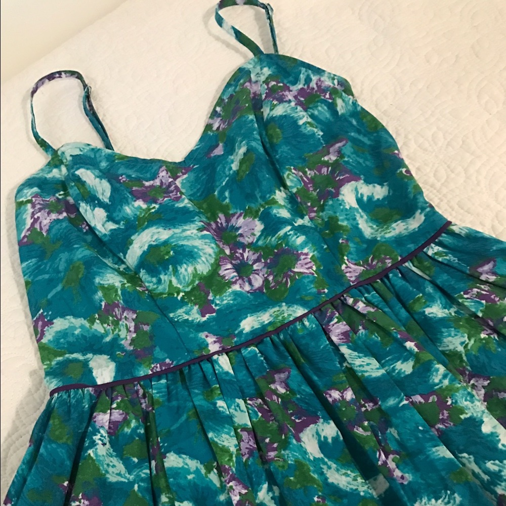 Flower Print Teal Colored Dress - Picture 1 of 4