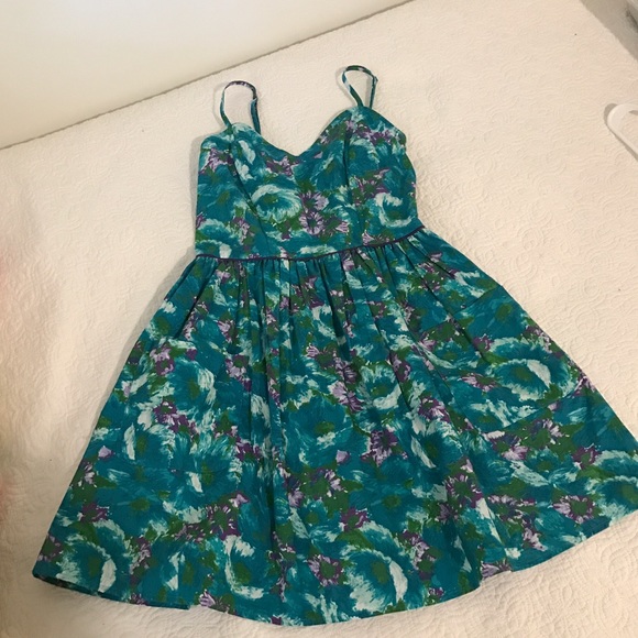 Flower Print Teal Colored Dress - Picture 2 of 4