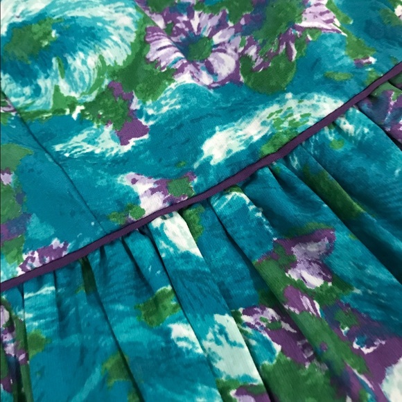 Flower Print Teal Colored Dress - Picture 3 of 4