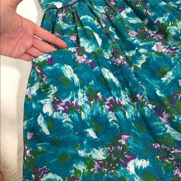 Flower Print Teal Colored Dress - Picture 4 of 4