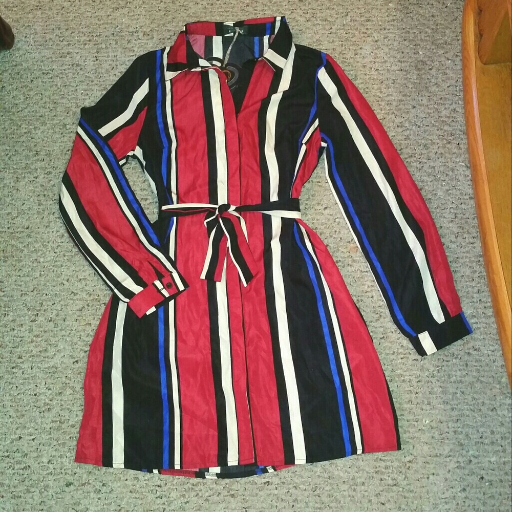 MULTICOLOR SHIRT BELTED SHIRTDRESS - US 10