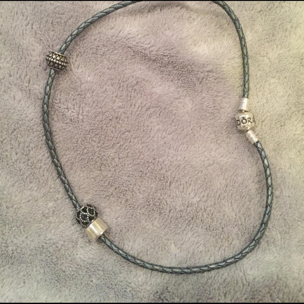 Pandora braided leather bracelet with 4 beads