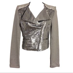 Silver Sequined Moto Jacket - NWT - Sz M