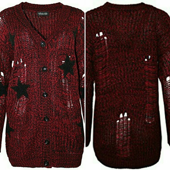 Burgundy Oversized Star Knit Cardigan *Last ONE* - Picture 5 of 5