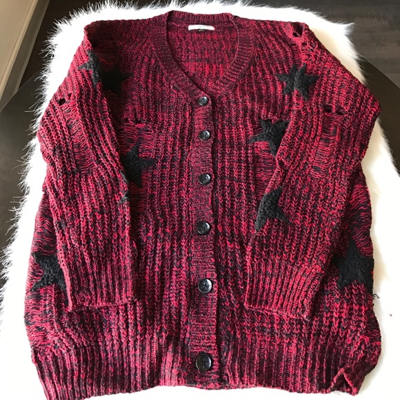 Burgundy Oversized Star Knit Cardigan *Last ONE* - Picture 2 of 5