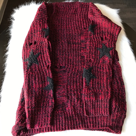 Burgundy Oversized Star Knit Cardigan *Last ONE* - Picture 3 of 5