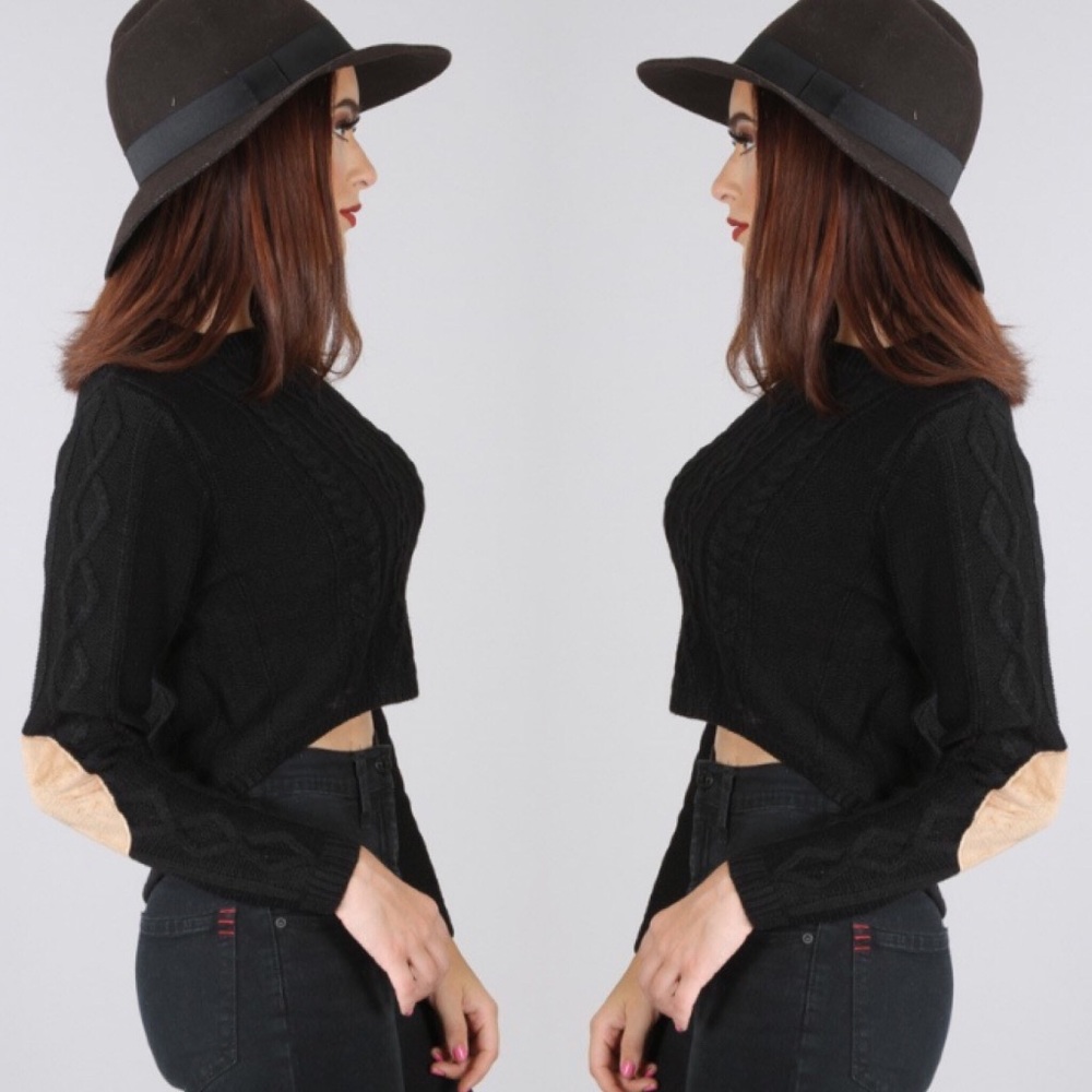 NWOT Black Cropped Cable Knit Pullover Sweater - Picture 2 of 2