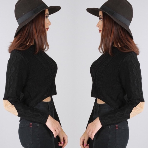 NWOT Black Cropped Cable Knit Pullover Sweater - Picture 2 of 2