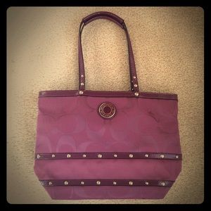 COACH STUDDED SATEEN BERRY TOTE BAG F20014