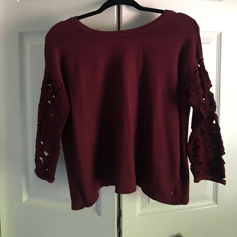 AE top with embroidered lace sleeves