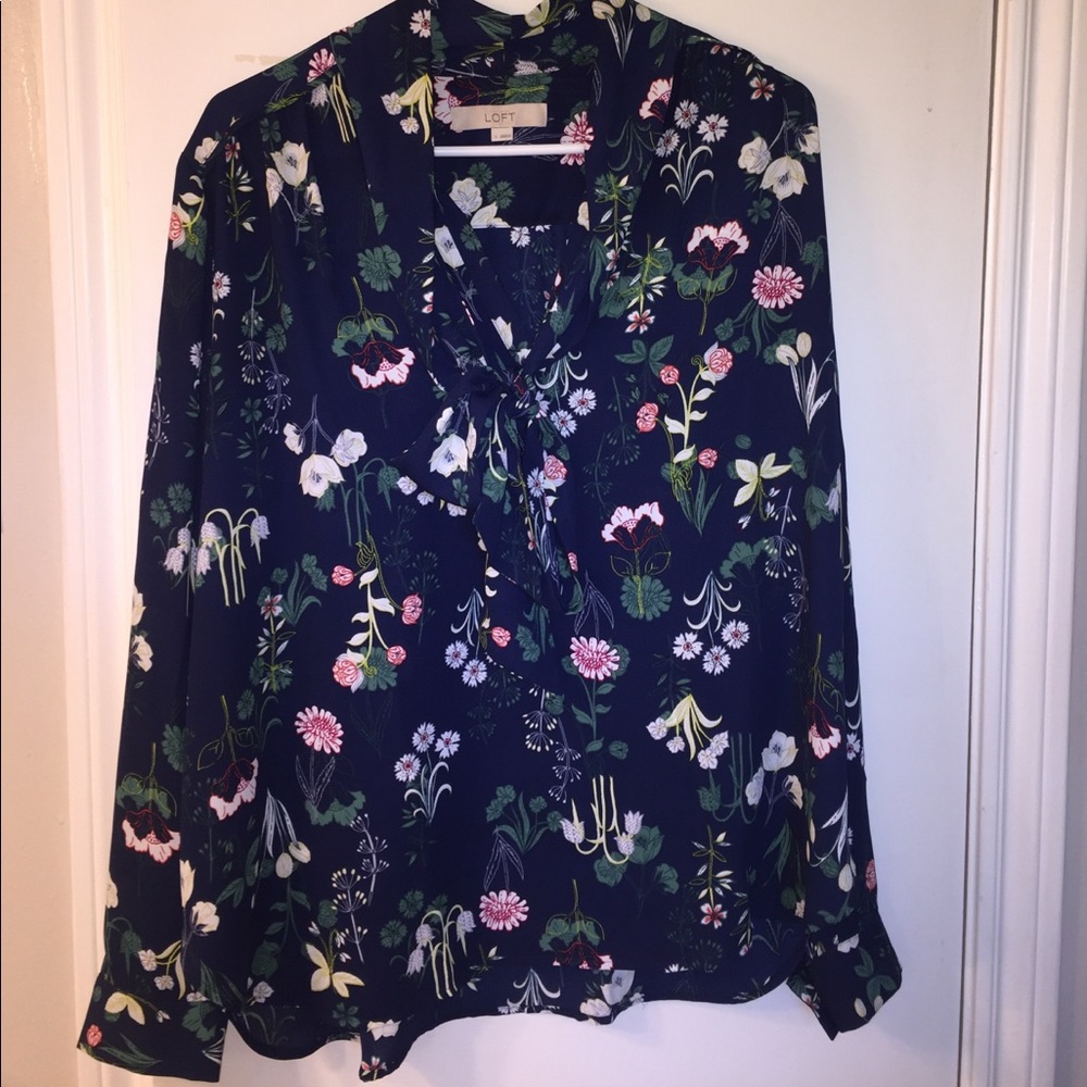 LOFT tie neck floral blouse