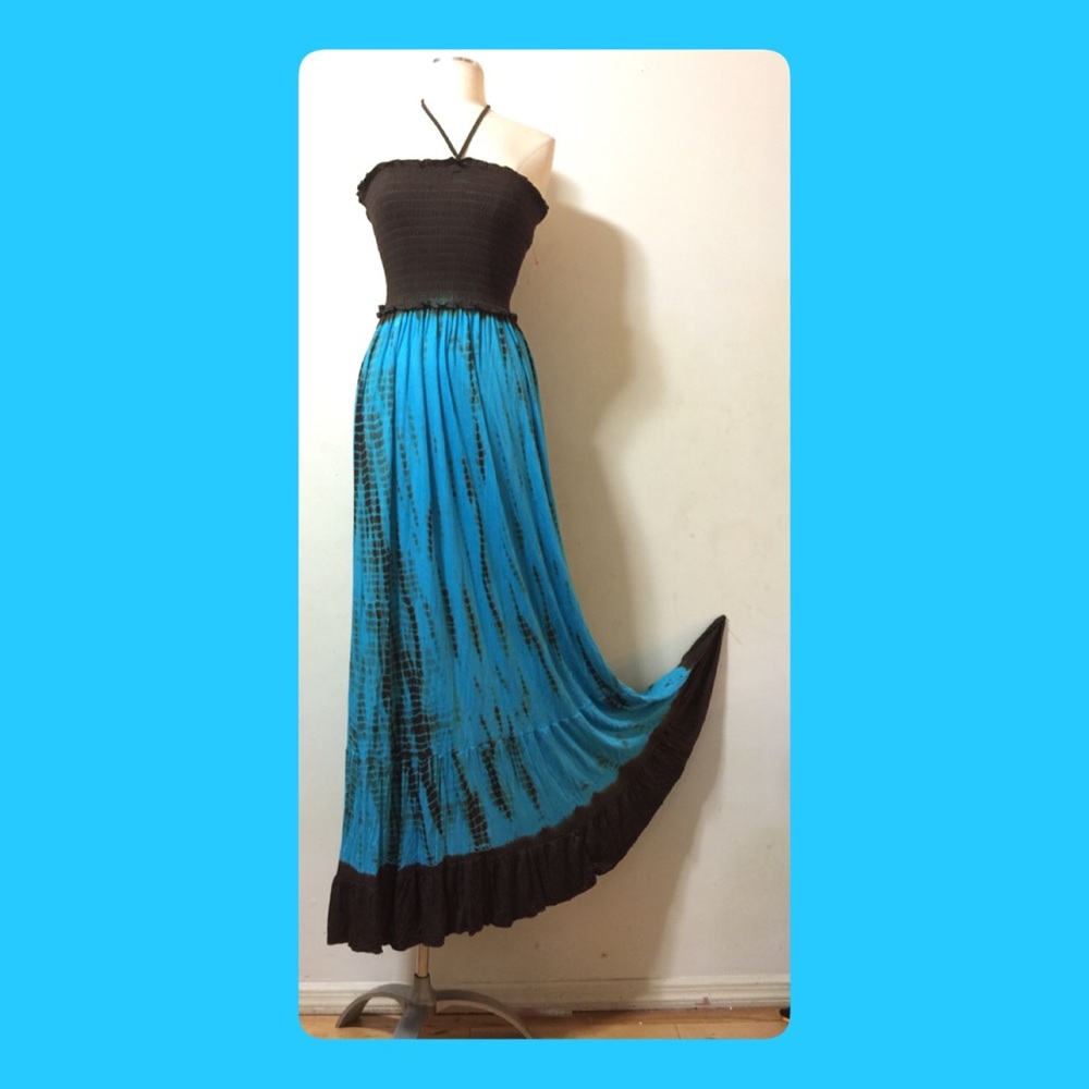 🦋🦋Blue/Dark Brown Bandeau Halter Maxi Dress🦋🦋