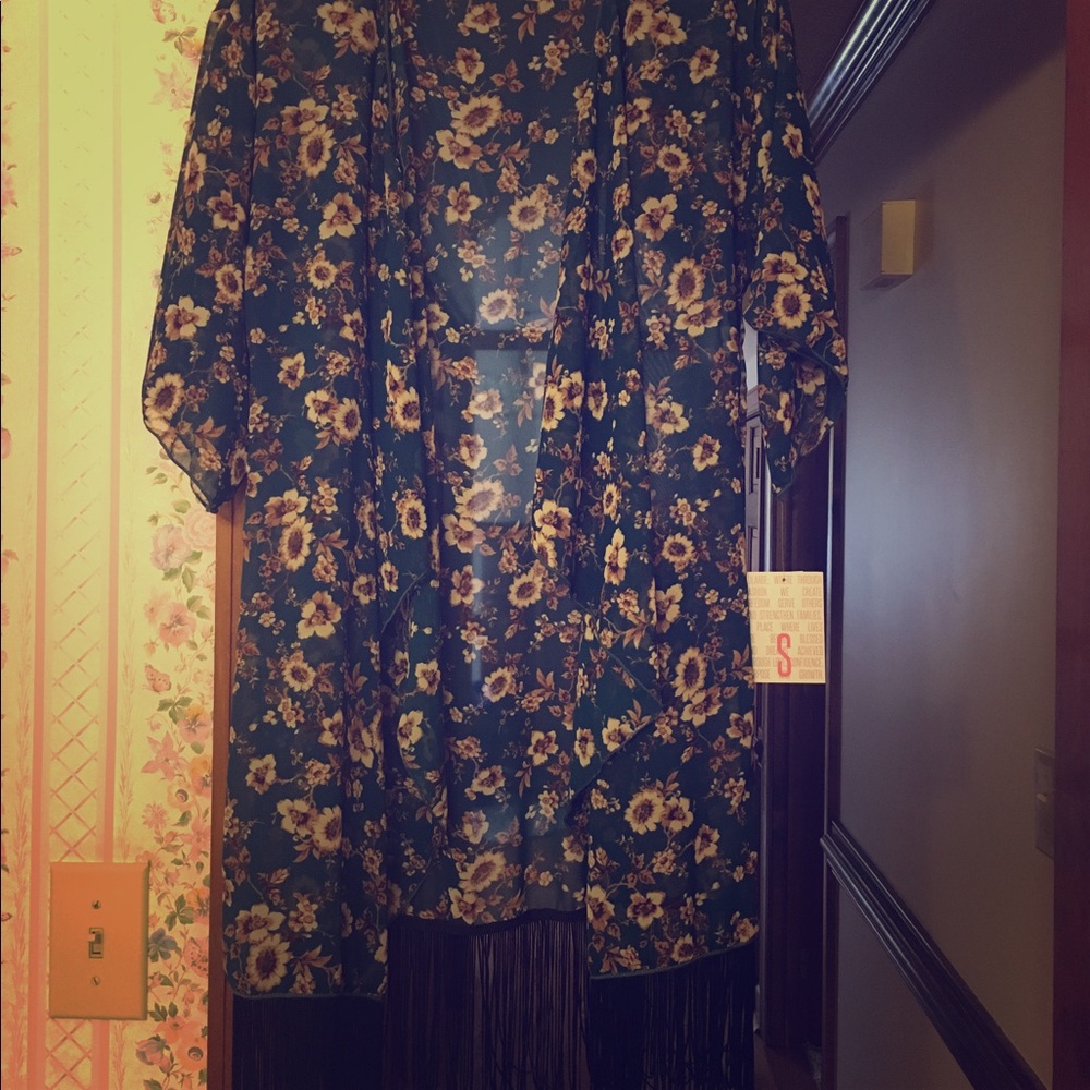 LulaRoe Monroe (teal floral with black fringe)