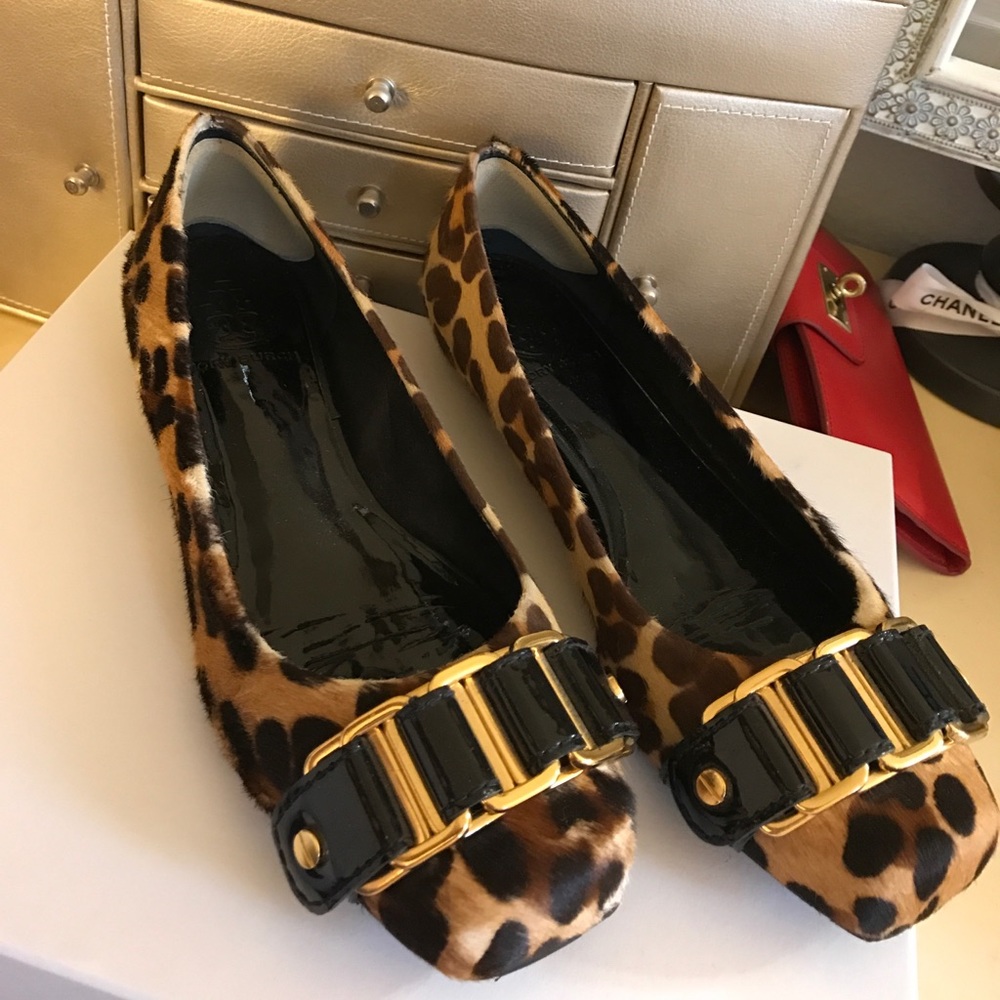 Tory Butch Leopard Print Pony Hair Flats