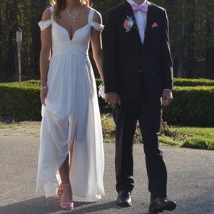 Lulus ivory off the shoulder prom dress