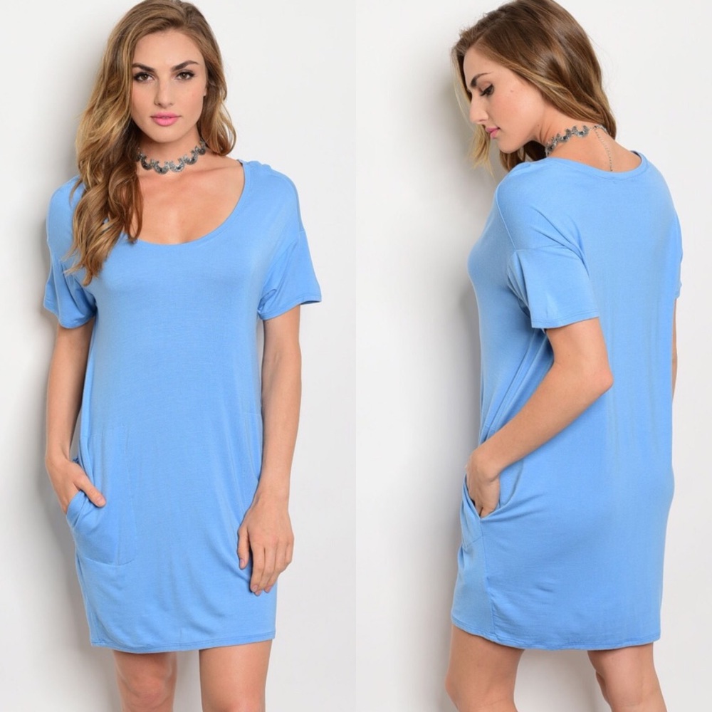 🎉CLEARANCE🎉Blue Short Sleeve T-Shirt Tunic Dress - Picture 2 of 4