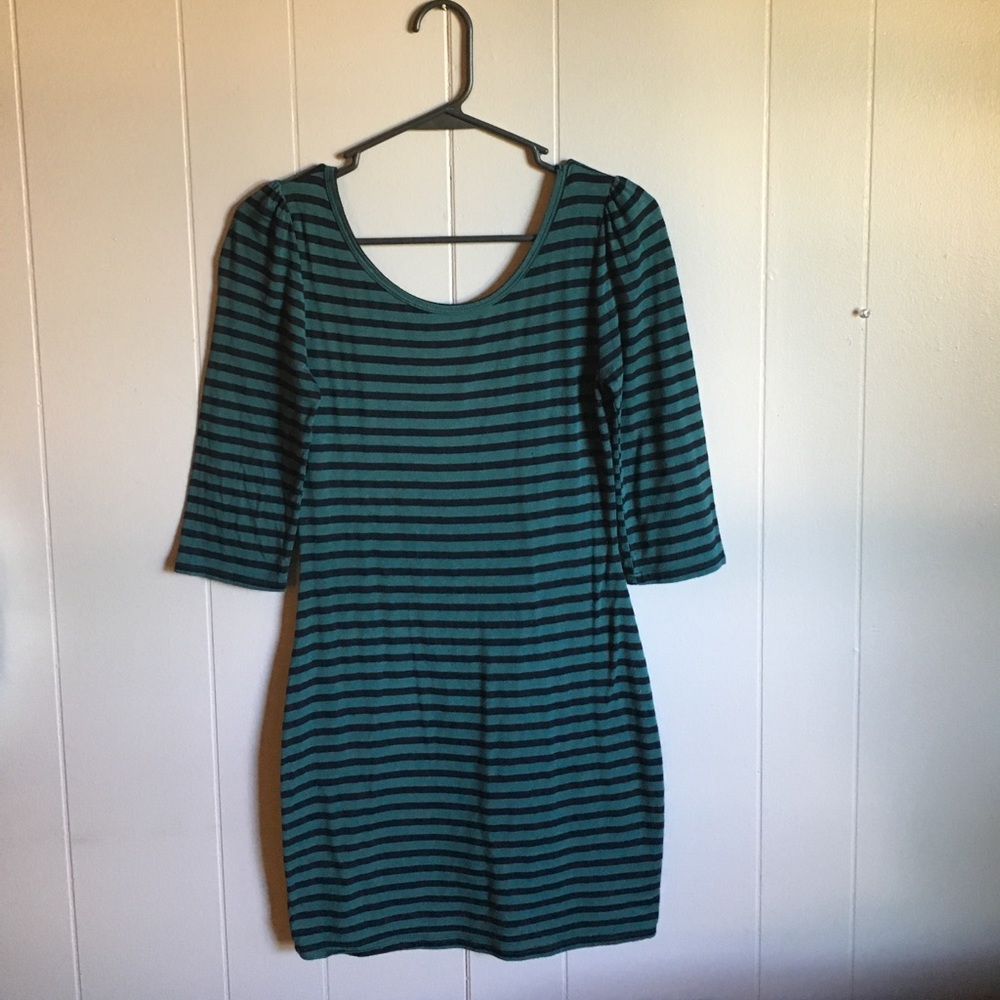 Short Black and Green Striped Dress