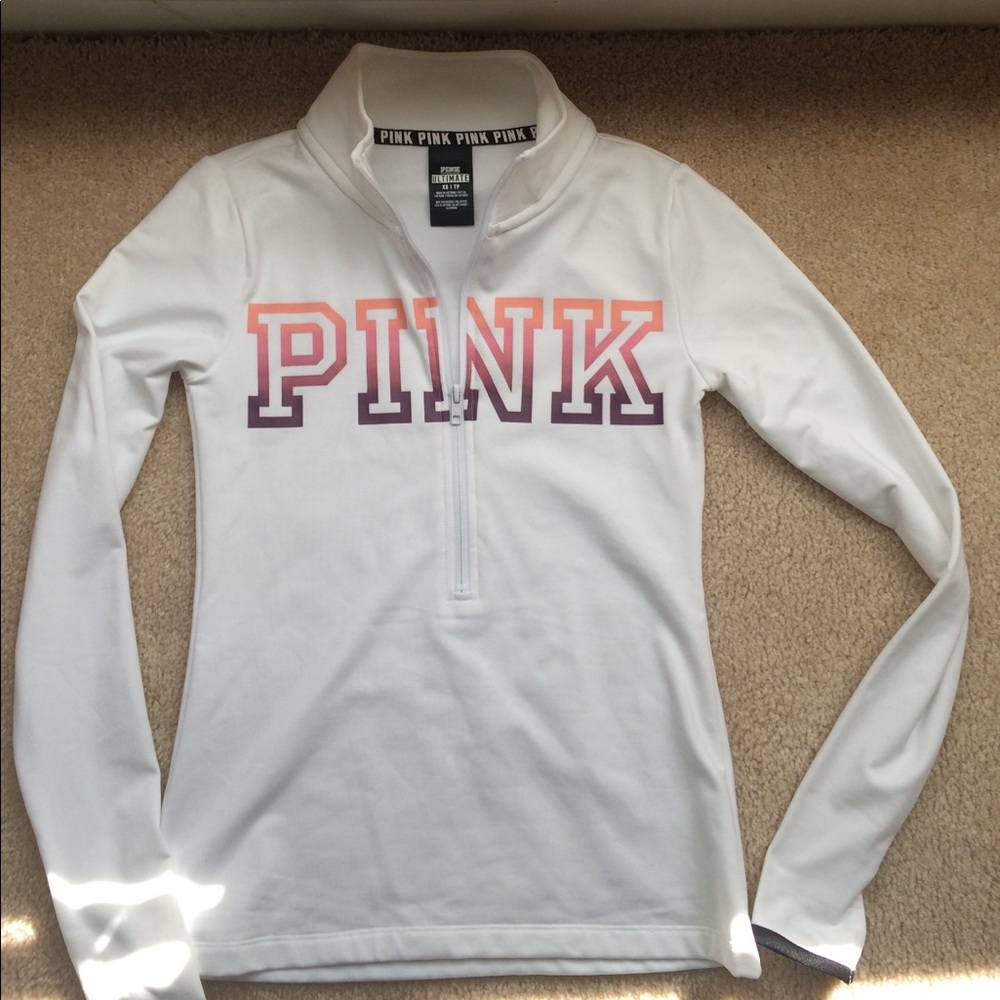 Pink white 1/4 zip collar pull over.
