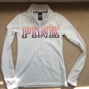 Pink white 1/4 zip collar pull over.