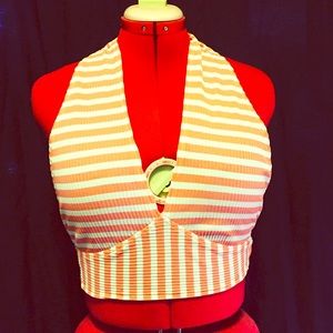 Vintage Coral and White Striped Halter Top