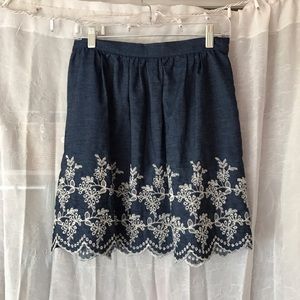 NWOT Embroidered Denim Skirt