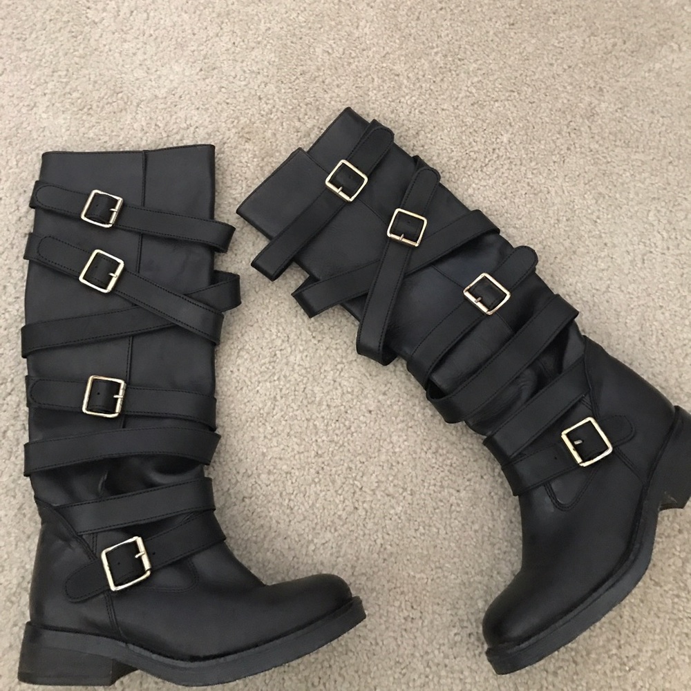 Leather Belted Riding Boots