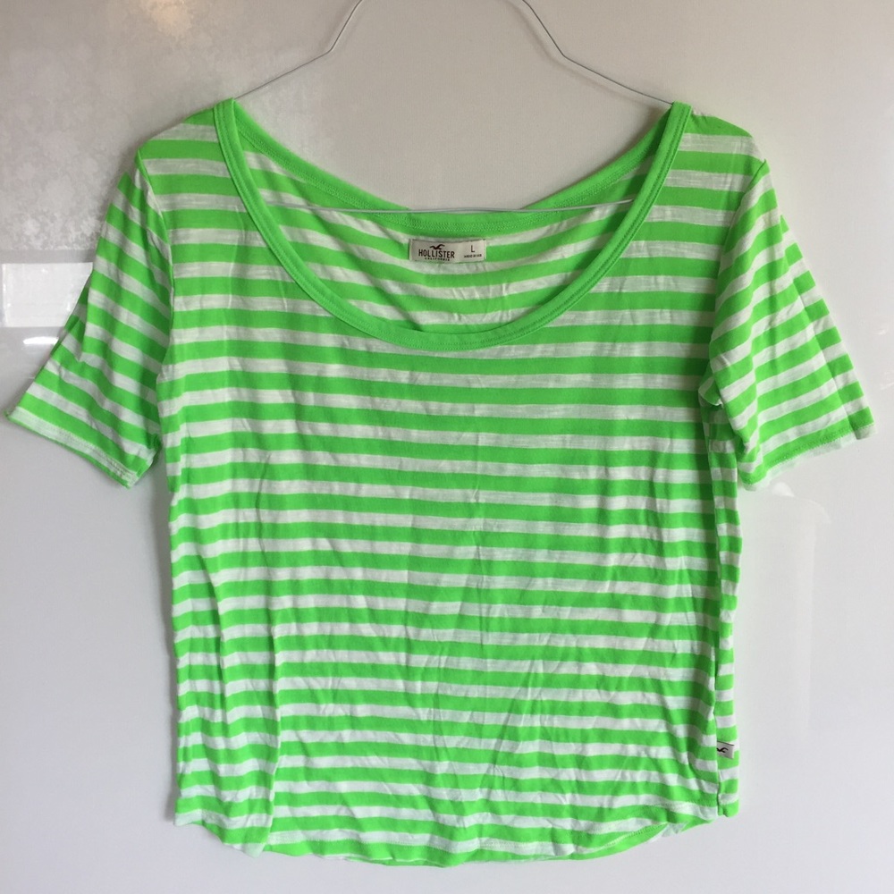 Hollister green striped tshirt