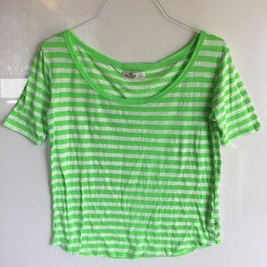 Hollister green striped tshirt