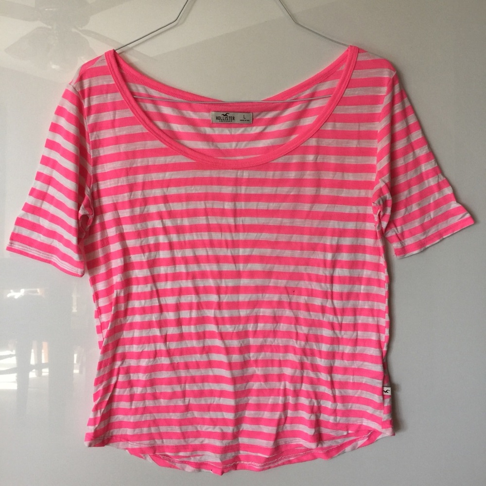 Hollister hot pink striped shirt