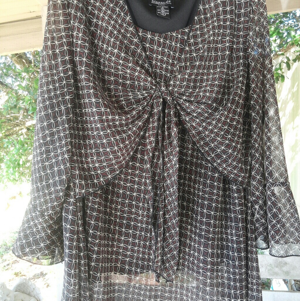 Blouse with sheer bell sleeves